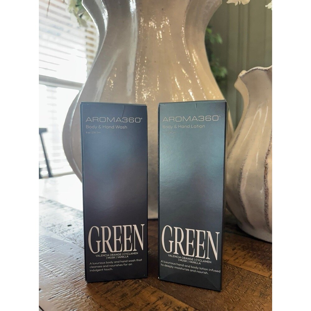 BUNLDE Aroma360 Green Body Wash & Lotion Bundle 8oz Valencia Orange $70 MSRP NEW